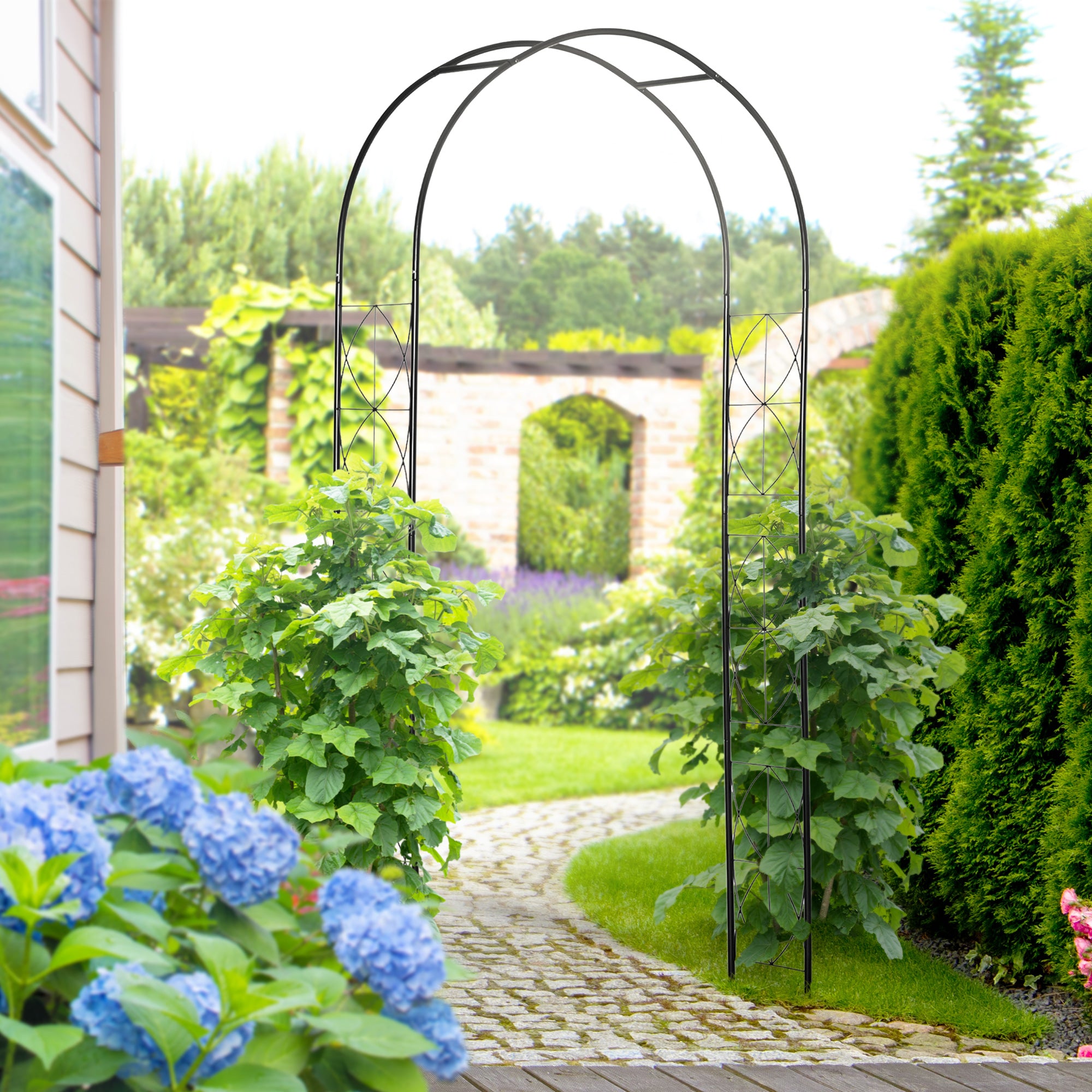 Rose Arch and Support for Climbing Plants in Metal, 114x30x230cm, Black - Borgè