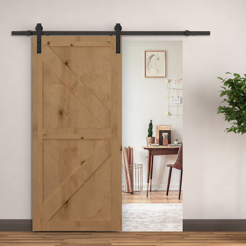 200cm Sliding Door Track Accessory Kit with Track and Rollers, Rustic Style, 90kg Load Capacity, Black Carbon Steel
