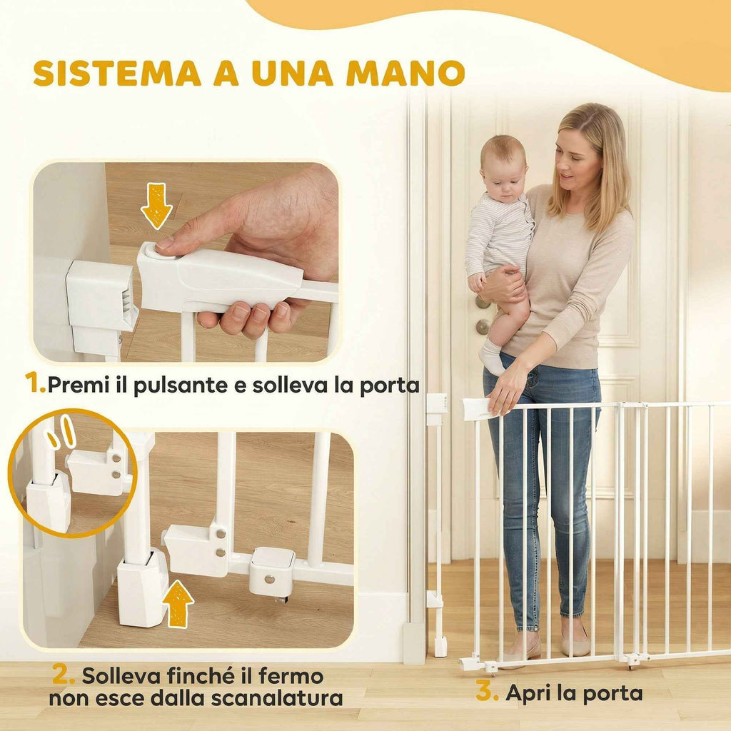 PawHut Dog Safety Gate, 74.5-111.5x74.5 cm, Stairs, Self-Closing, One-Handed Opening, White