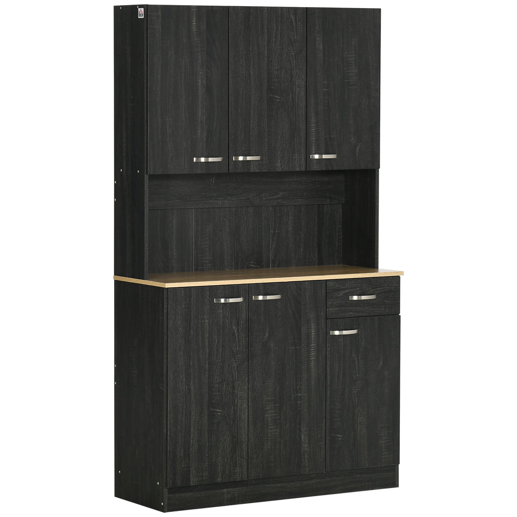Tall Wooden Pantry Cabinet with Drawers and Cupboards, 101x39x180 cm, Black