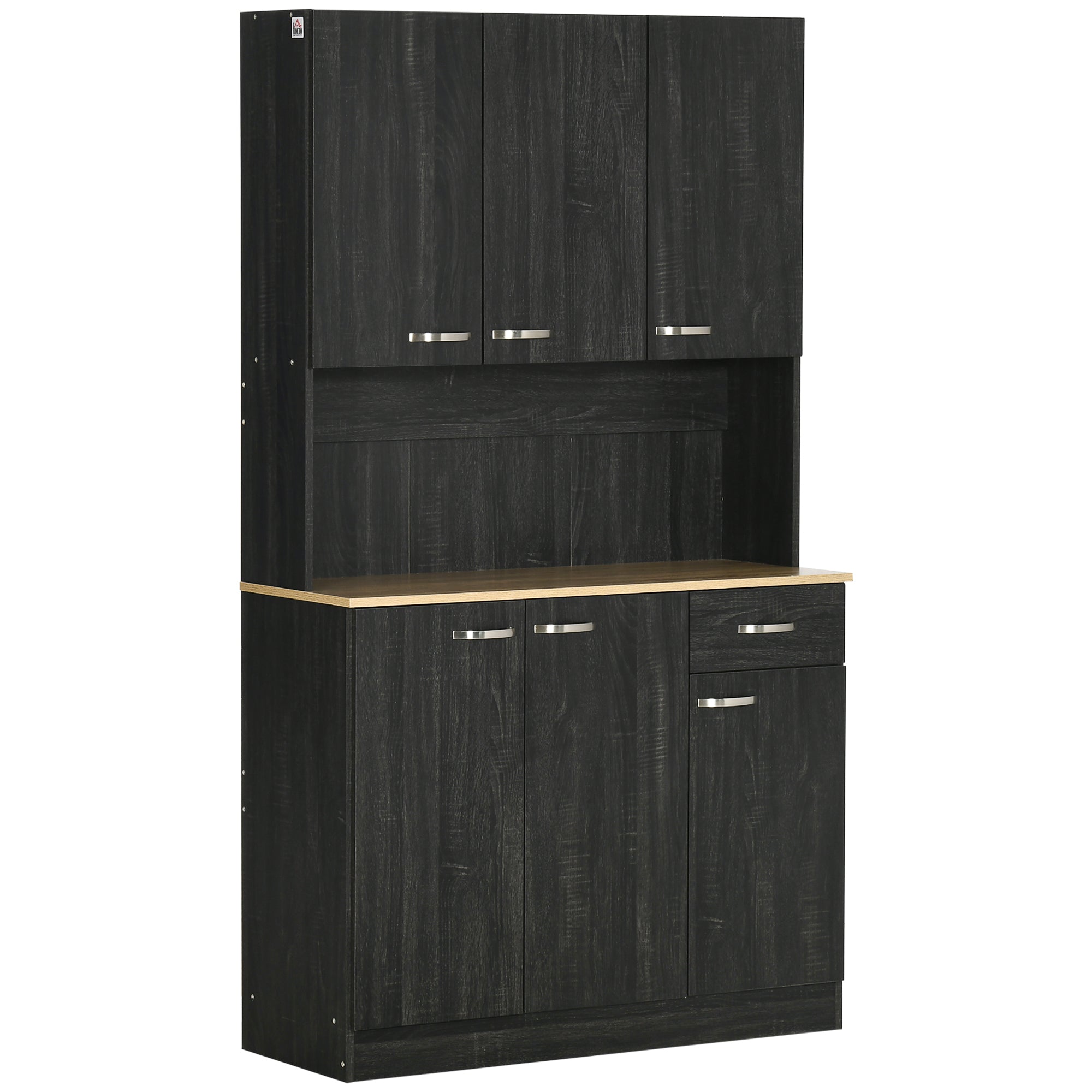 Tall Wooden Pantry Cabinet with Drawers and Cupboards, 101x39x180 cm, Black