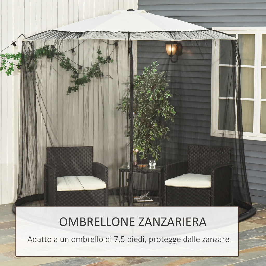 Mosquito Net for Umbrella 3x3 m Adjustable Dense Mesh with Zipper Opening, Black - Borgè