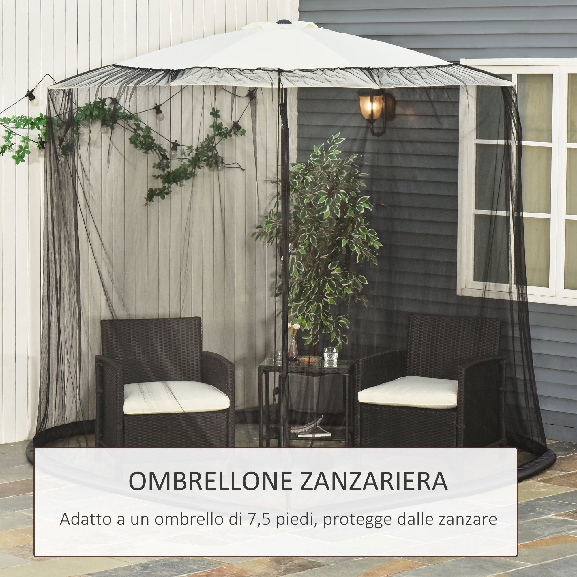 Mosquito Net for Umbrella 3x3 m Adjustable Dense Mesh with Zipper Opening, Black - Borgè