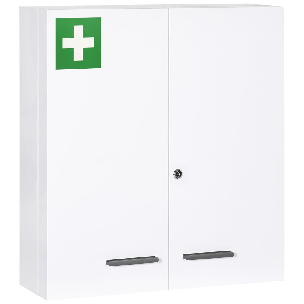 kleankin 6-Shelf Medicine Cabinet with Lock and 2 Keys, Steel, 55x18x60 cm, White - Borgè