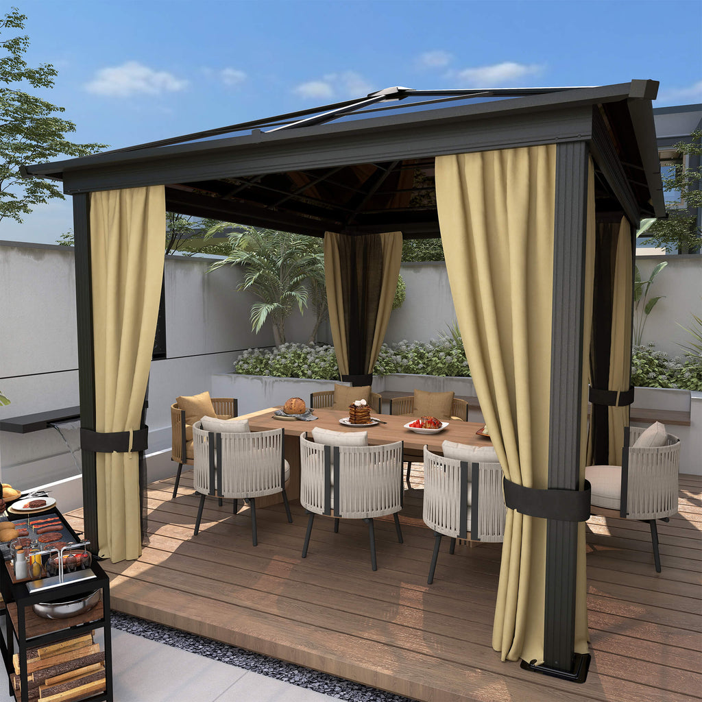 Garden Gazebo 3x3.6m in Aluminum with Mosquito Net and Polycarbonate Roof