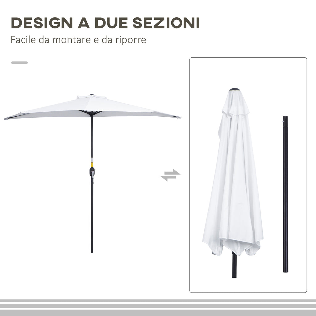 Crescent Moon Terrace Umbrella with Crank Opening and 2-Section Pole, 2.6x1.35 m, White