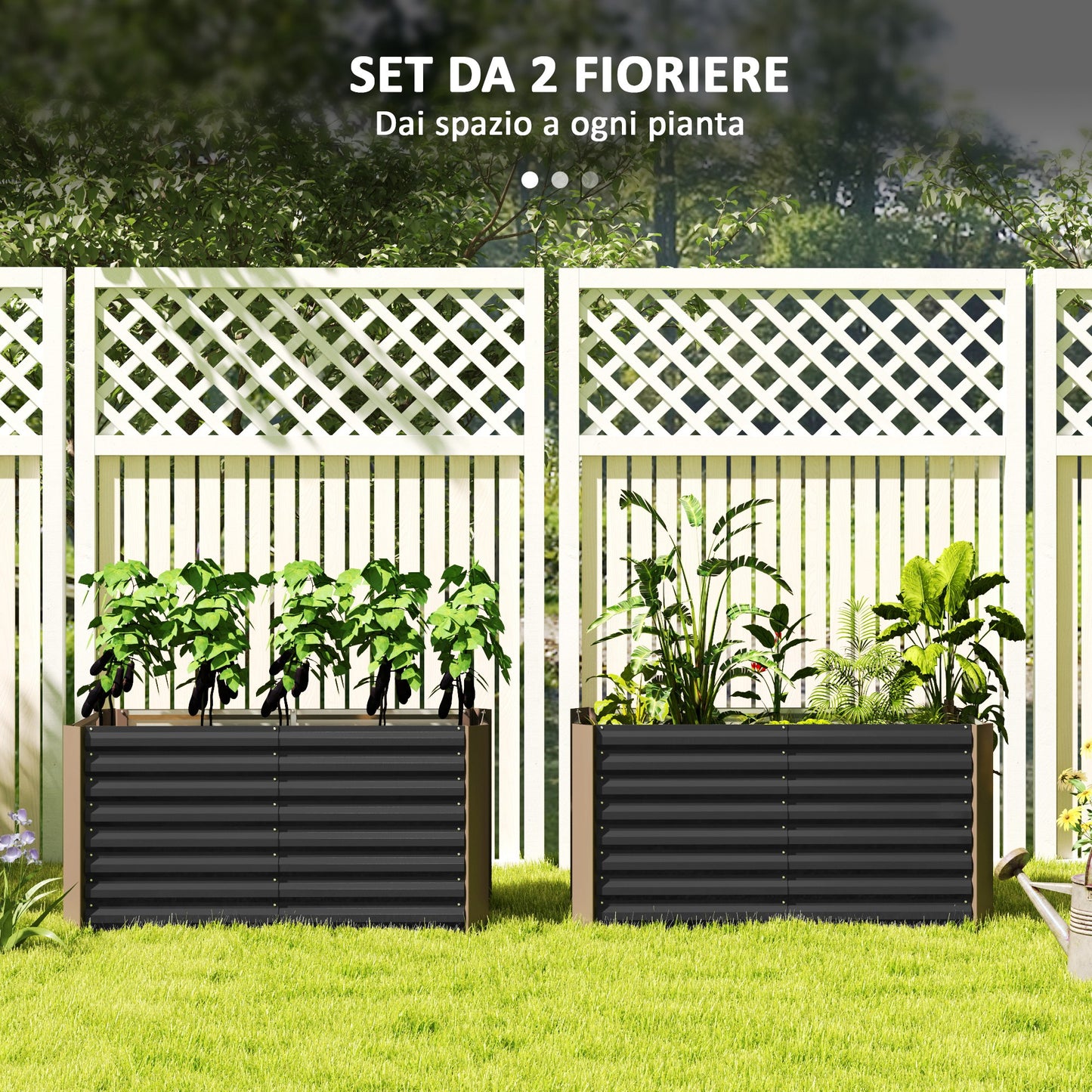 Raised Bed Set of 2 Rectangular Pieces Without Bottom, in Galvanized Steel, 120x60x60 cm, Dark Grey