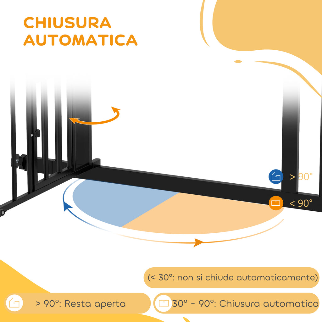 Dog Gate for Small and Medium Sizes with Automatic Closing, in Steel and PA, 74-100x76 cm, Black