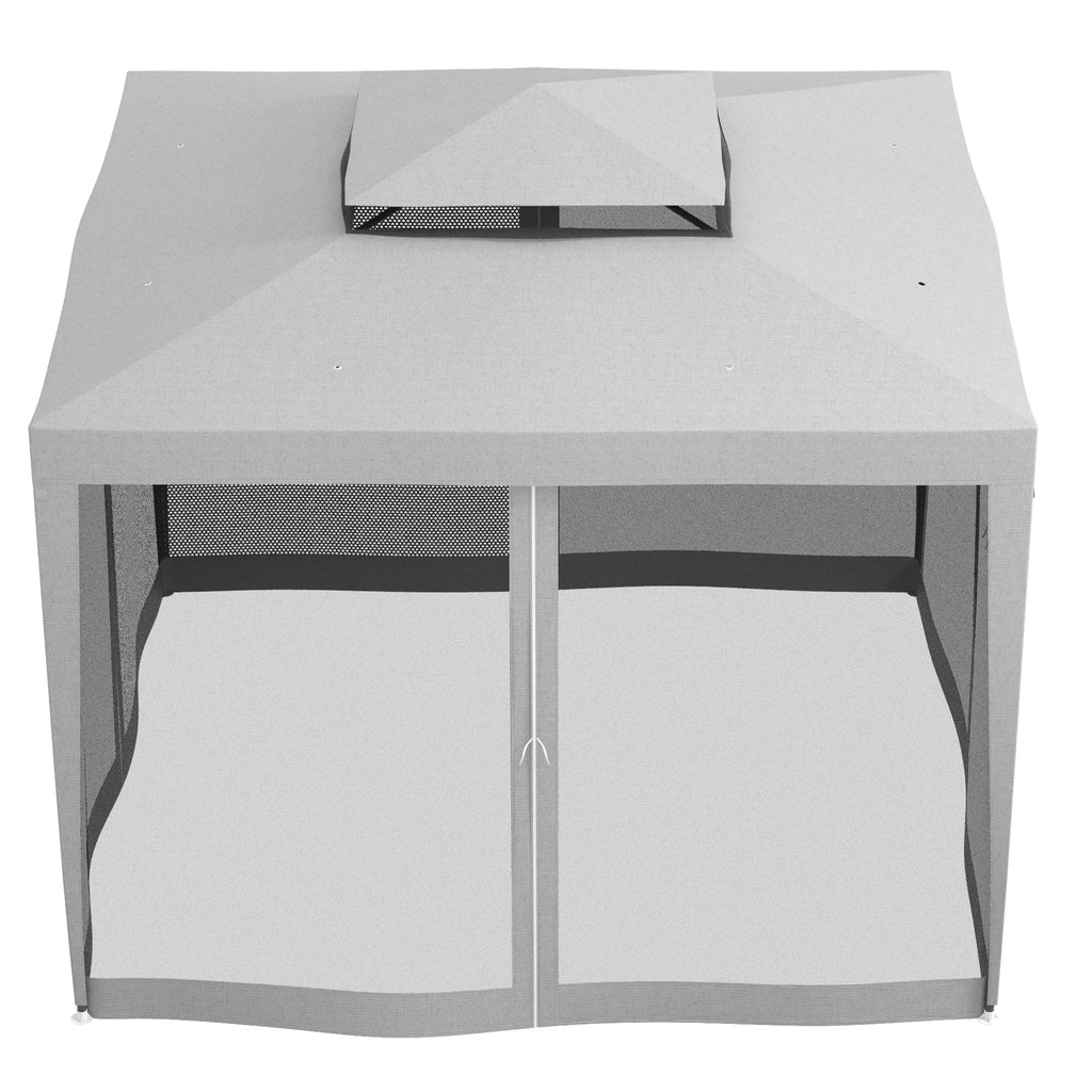 Outsunny 3x3 m Garden Gazebo with Mosquito Net, Double Roof and 8 Holes, in Steel and Polyester, Grey