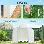 Outsunny 2x3x2 m Tunnel Greenhouse with Roller Doors and Windows and Pointed Roof, in Steel and PE, White