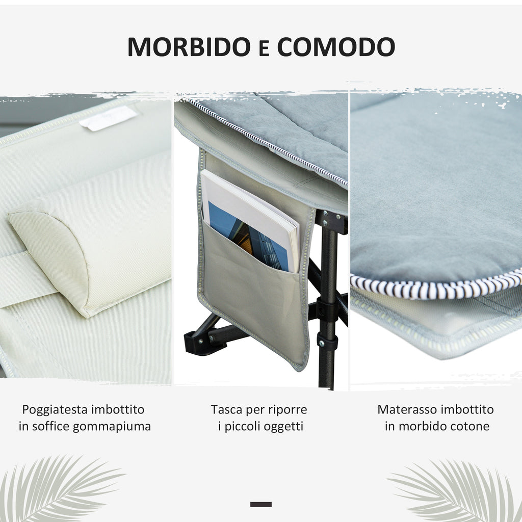 Folding and Padded Camping Cot with Storage Pocket, 188x64.5x53 cm, Light Gray