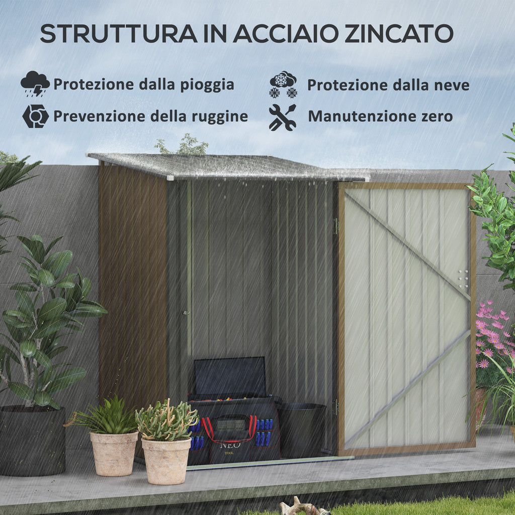 Garden Shed Galvanized Steel Tool Storage Shed with Door, 100x103x160cm, Brown