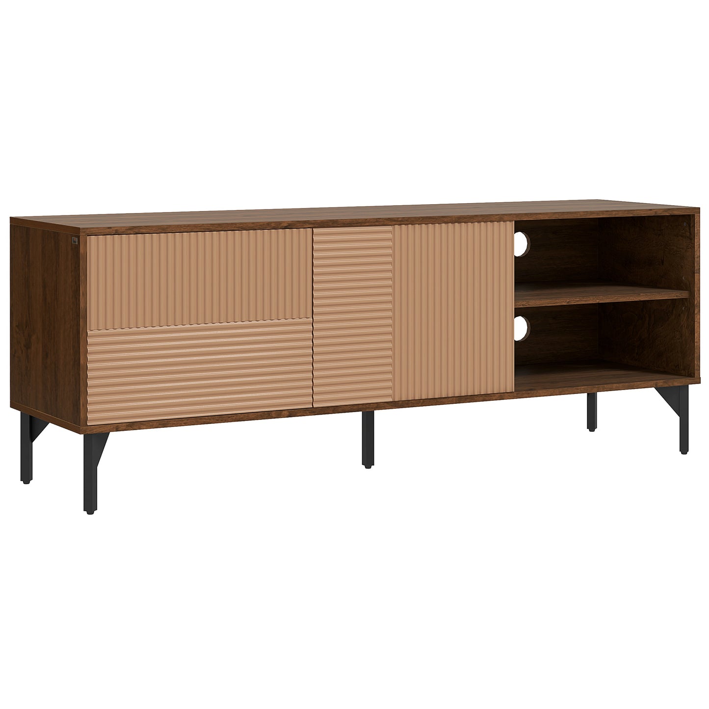 TV Cabinet up to 65" with 2 Cabinets and 2 Open Wooden Compartments, 150x40x56cm, Brown - Borgè