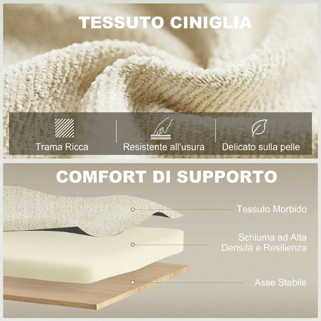 HOMCOM 3-in-1 2-Seater Sofa Bed with 3-Position Adjustable Backrest and 2 Cushions, Chenille, Beige