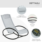 Zero Gravity Garden Rocking Chair, Ergonomic Garden Lounger with Cushion and Breathable Fabric for Indoor and Outdoor Use, 105x62x88 cm, Grey