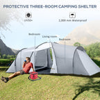 Outsunny camping tent 4-6 people with 2 rooms waterproof with canopy, 590x245x193cm, gray - Borgè
