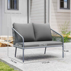 Outsunny 2-Seater Boho Style Sofa with Removable Cushions and Armrests, in Steel and PE Rattan, 112x72x76 cm, Grey