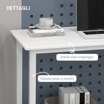 Computer Desk with Adjustable Feet in Chipboard and Steel, 120x60x76 cm, White