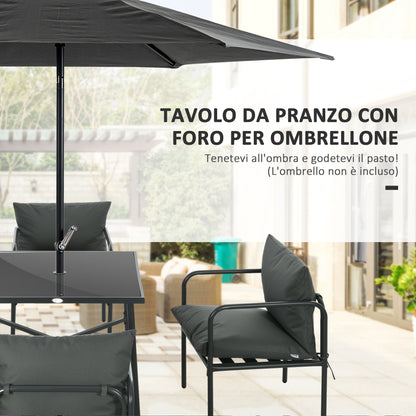 5 Piece Garden Set in Steel with 4 Chairs 58x58x66 cm and Table 80x80x71 cm with Central Hole, Gray - Borgè