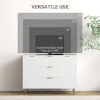 Modern Sideboard with 3 Drawers, 2 Cabinets and Adjustable Shelves, Wood and Metal, White