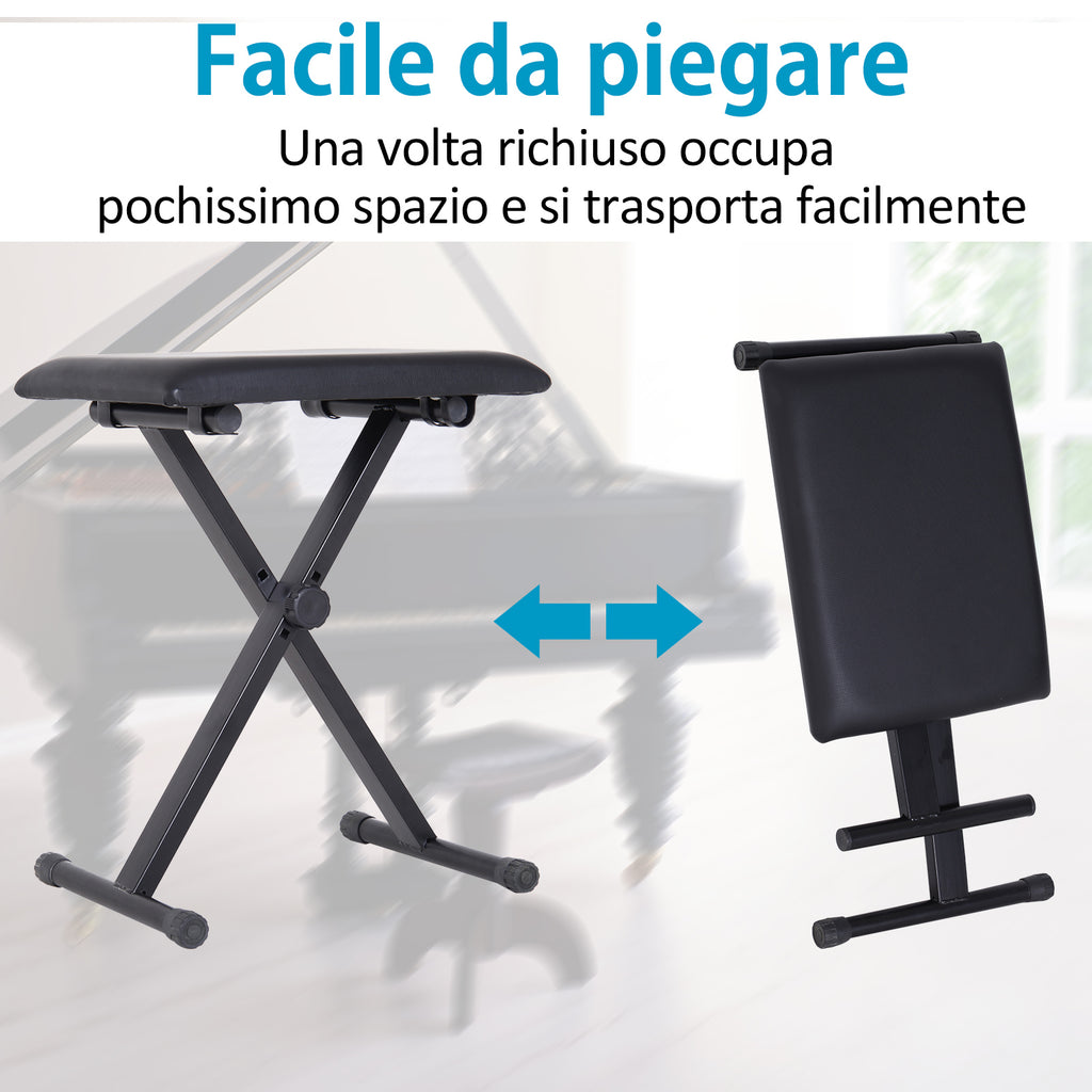 Piano Bench Padded Height Adjustable Foldable Non-Slip, Black, 39x29x47cm