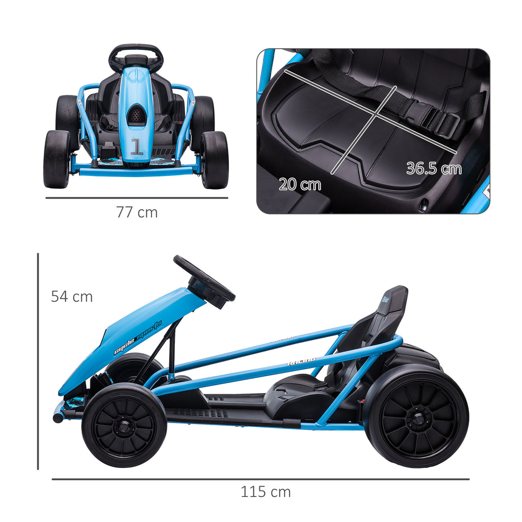Electric Go-Kart for Children 8-12 Years with High Backrest and Safety Belt, 115x77x54 cm, Blue and Black