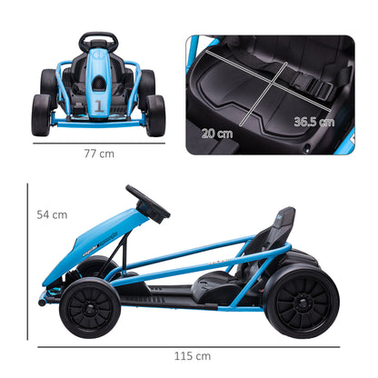 HOMCOM Electric Go-Kart for Children 8-12 Years with High Backrest and Safety Belt, 115x77x54 cm, Blue and Black