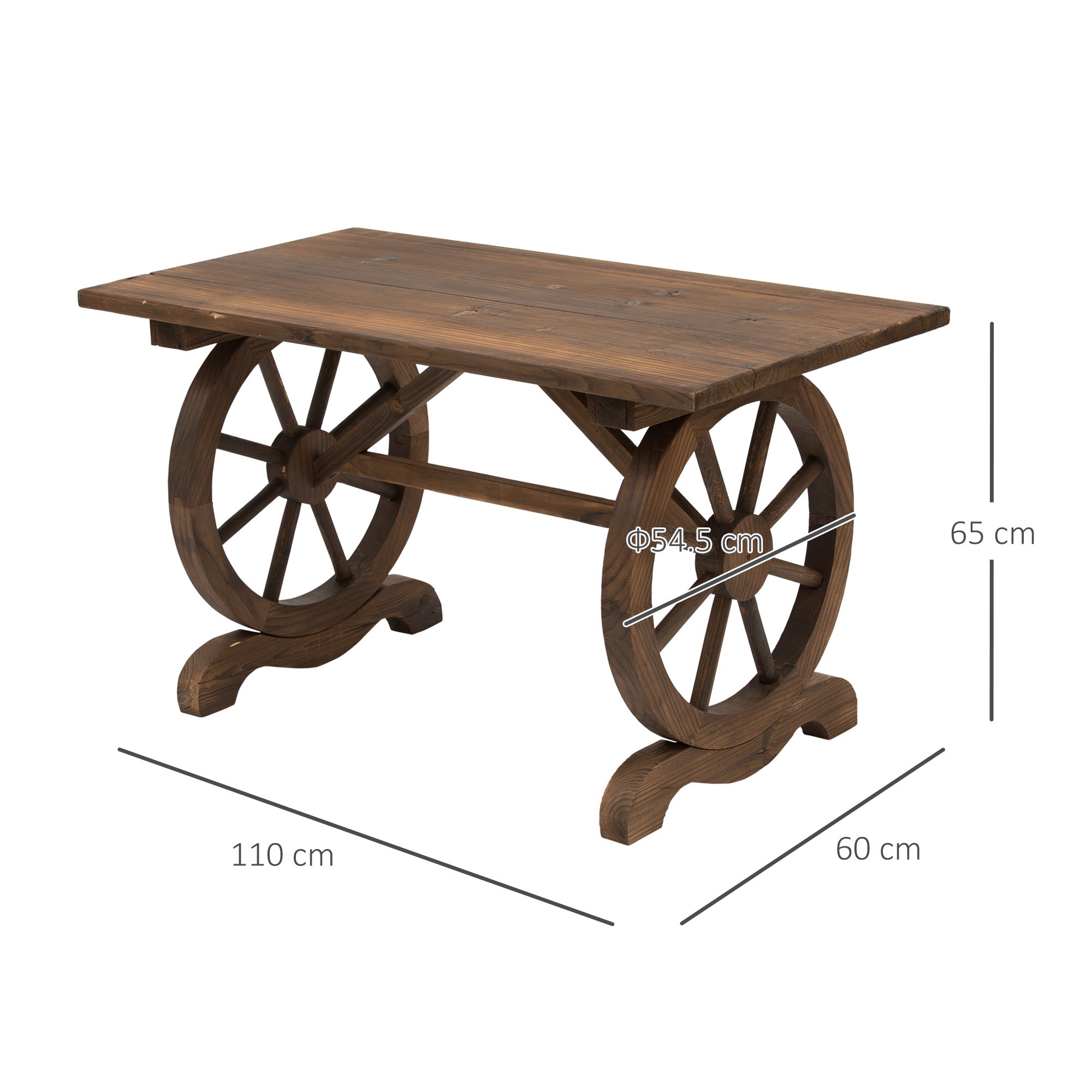 Country Style Garden Table with Wheel Legs, Weatherproof Fir Wood, 110x60x65 cm