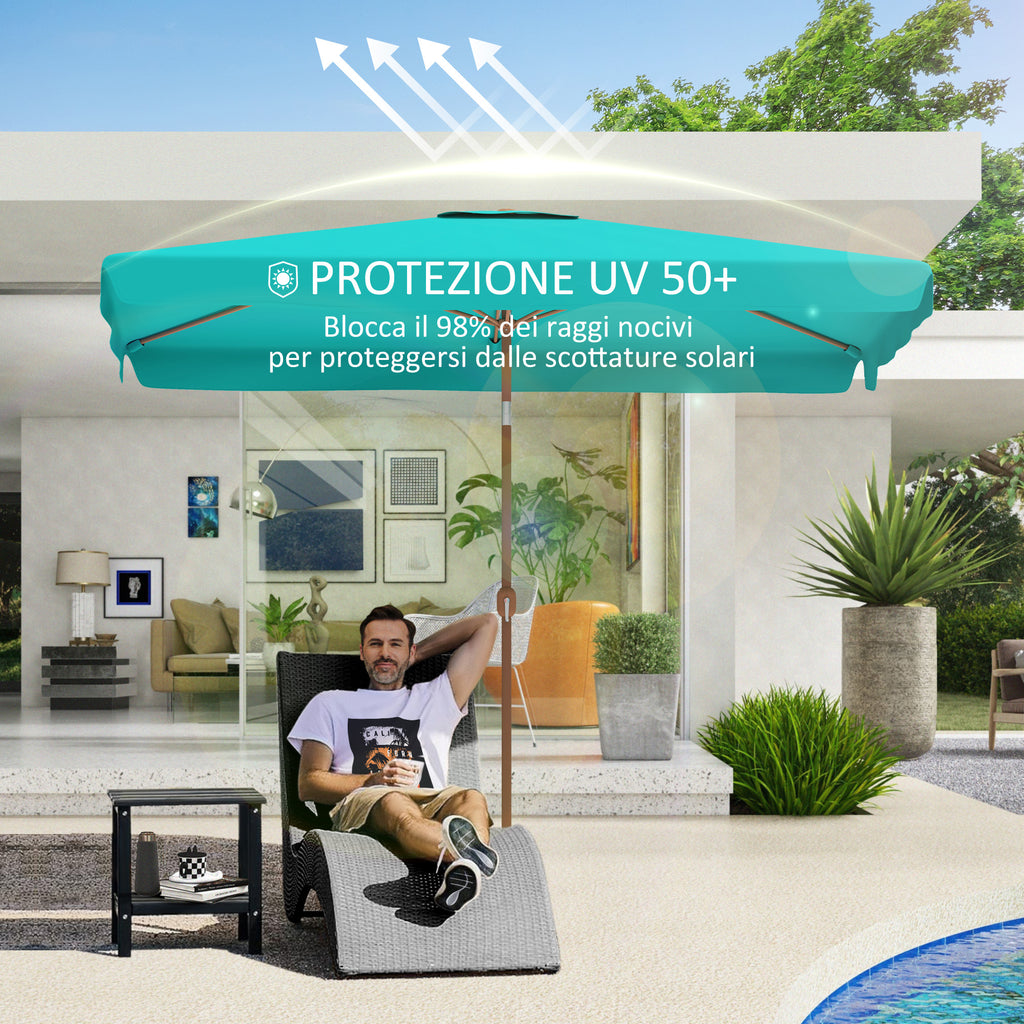 Garden Umbrella 2x3 m with Crank Opening, Tilting and Anti UV 50+, Turquoise