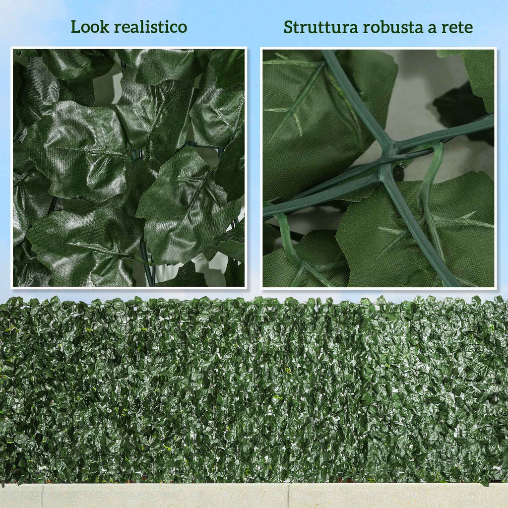Outsunny PE Ivy Leaf Faux Hedge Roll for Balcony and Garden, 300x100 cm, Dark Green