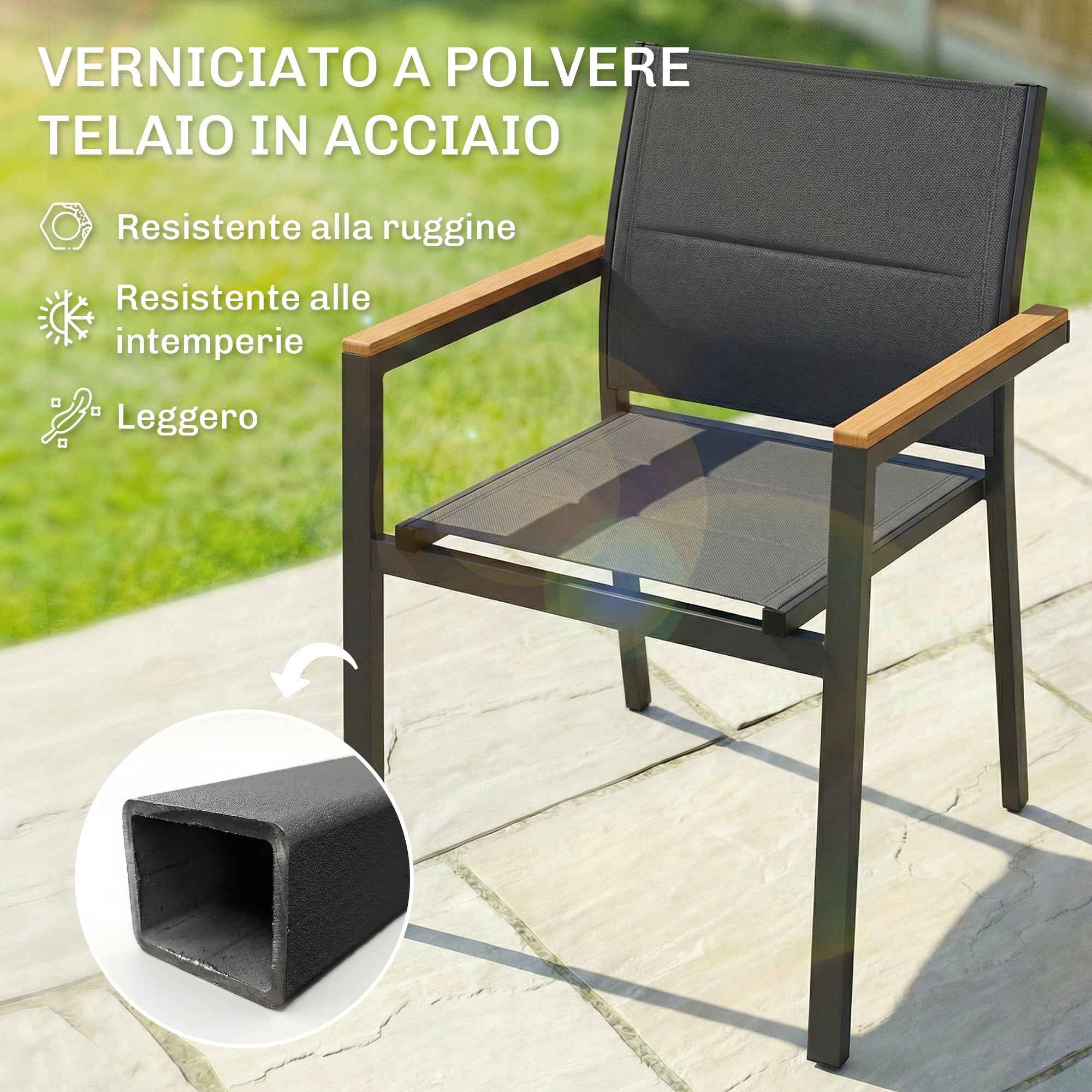 Outsunny Set of 2 Stackable Garden Chairs with Padded Seat and Backrest, Dark Grey