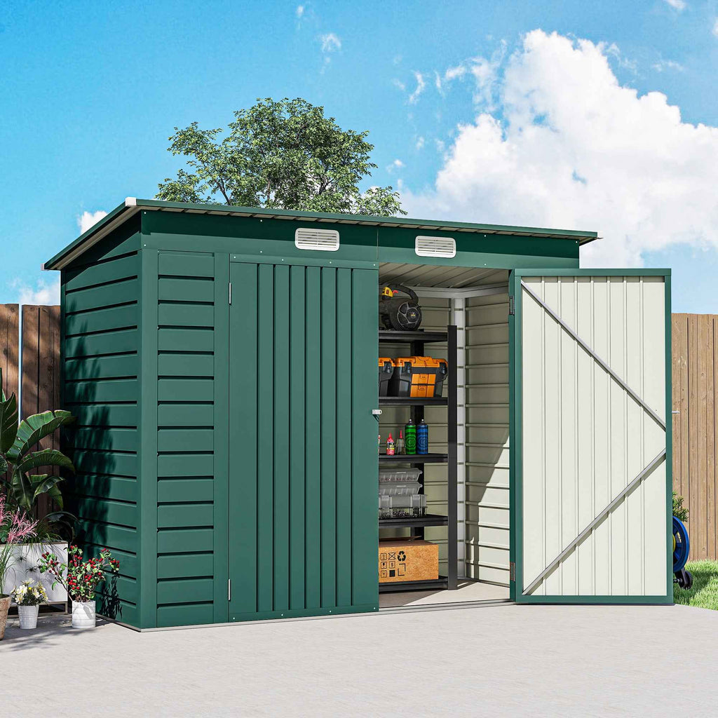 Outsunny Steel Tool Shed with 2 Vents and Latch, 249x121x183 cm, Green