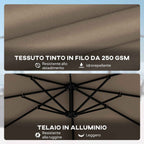Outsunny 3x3m Off-Center Garden Umbrella with Cross Base and Cover, Aluminum, Khaki
