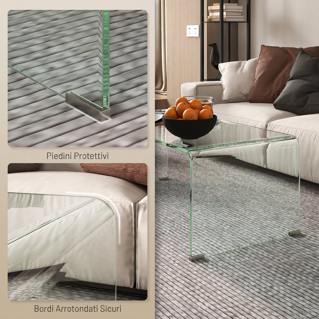 HOMCOM Modern Tempered Glass Coffee Table with Monoblock Design, 80x45x35 cm, Transparent