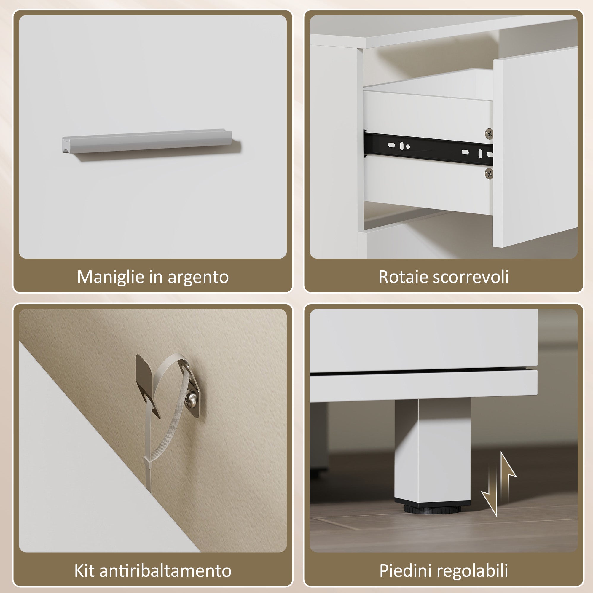 Modern Under Sink Cabinet with 2 Drawers and Dividers for Pedestal-Free Sink, 80x30x60 cm, White