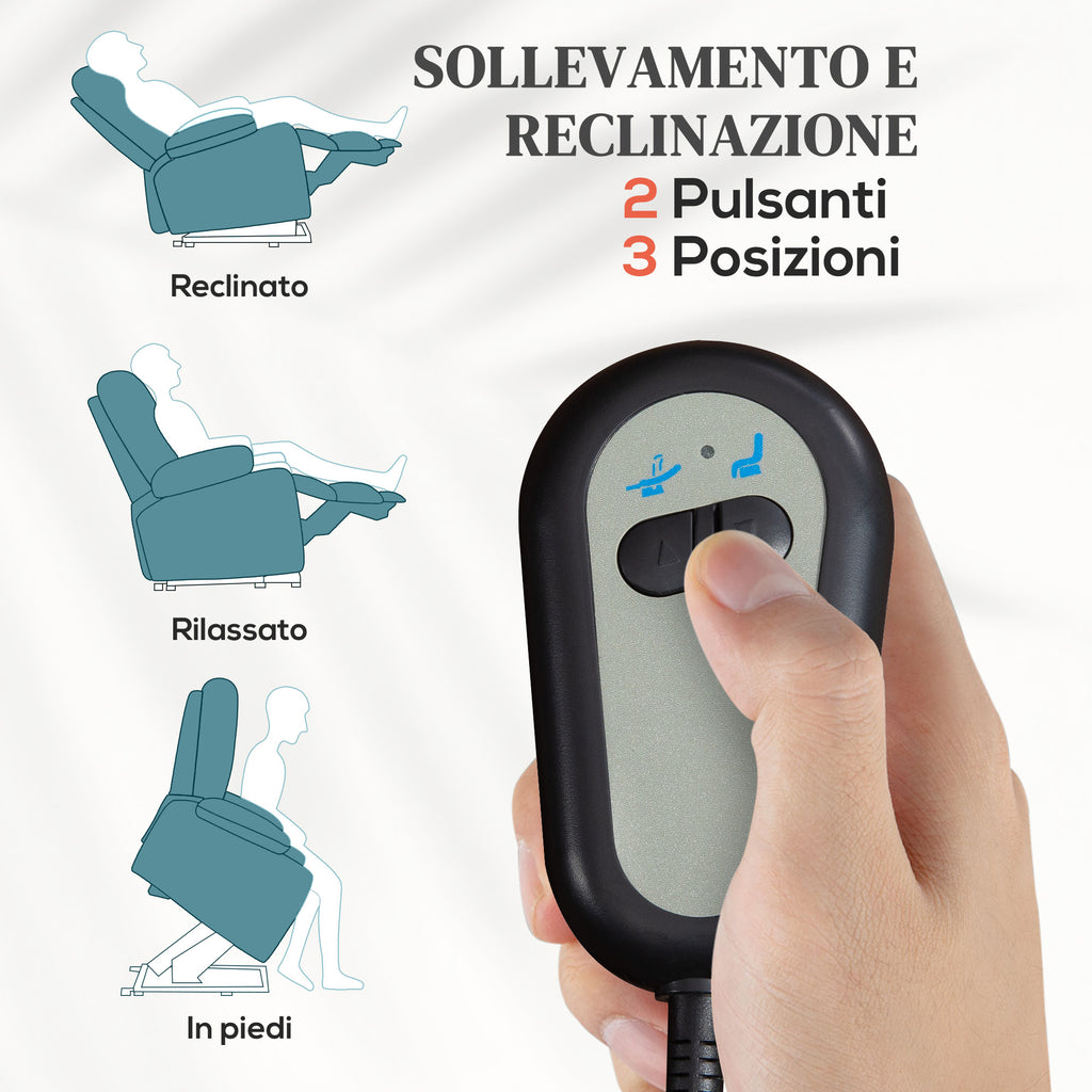 135° Reclining Lift Chair with Footrest and Remote Control, in Blue Fabric, 74x94x111 cm