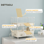 2-Tier, 3-Door Hamster Cage with Wheel and Tubes, Steel, PS and PP, 44.5x28x44 cm, Cream and White