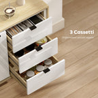 Modern Sideboard with 3 Drawers and Cabinet, Adjustable Internal Shelf and Glossy Doors, White and Oak