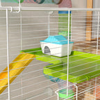 5-Tier Hamster Cage with Tubes, House, Tank and Wheel, Made of Steel, PP and PS, 59x36x69 cm, Green and White
