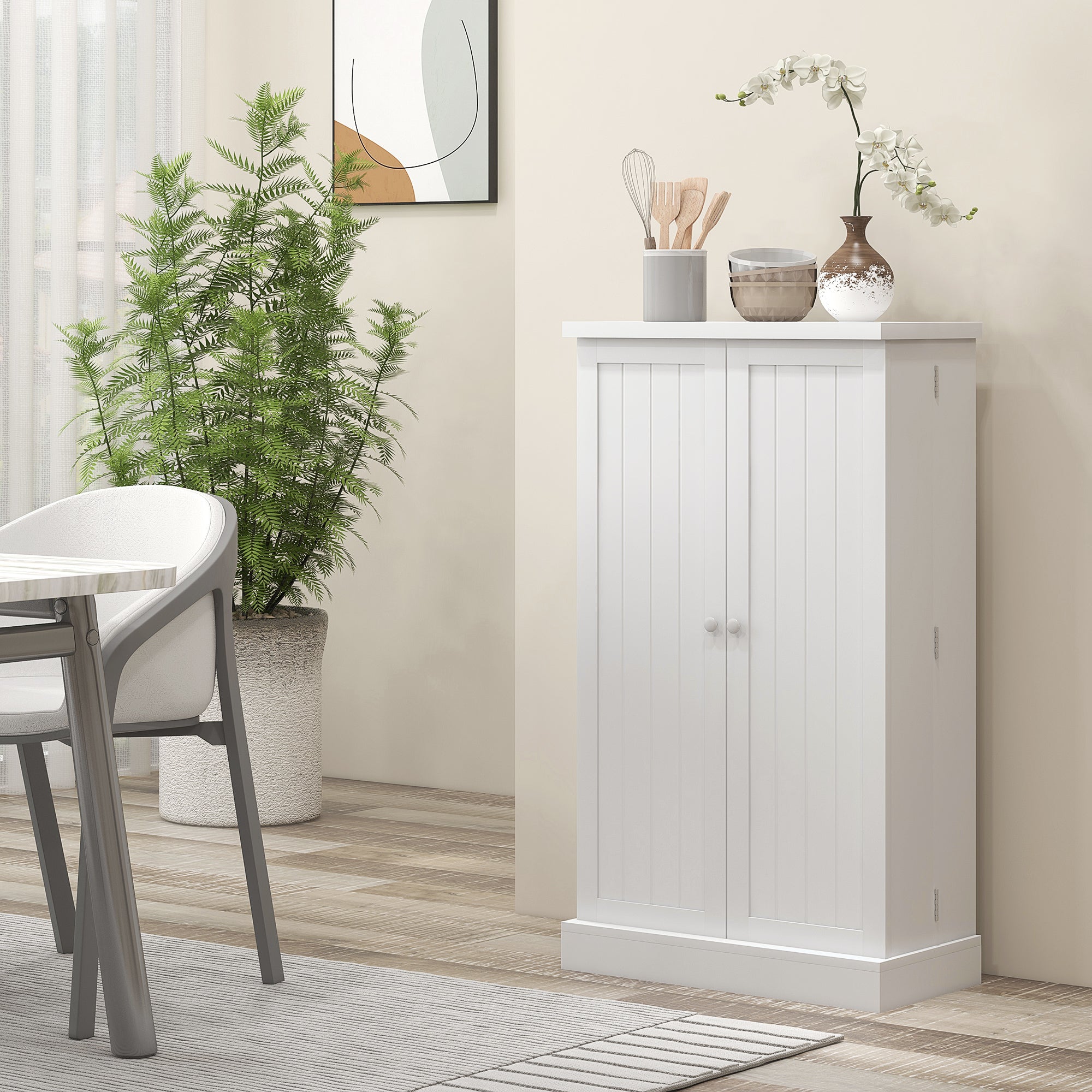 HOMCOM Kitchen Cabinet with 5 Central Shelves and 2 Side Shelves at 6 Levels, in MDF, 60x30x104 cm, White - Borgè