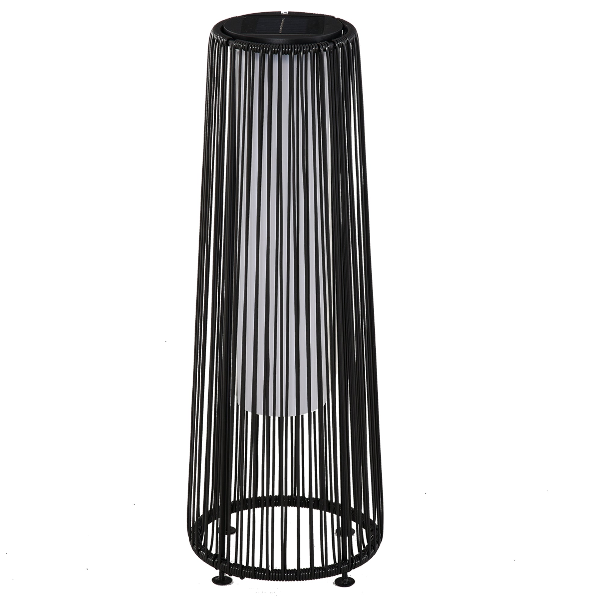 Outsunny Solar LED Garden Lantern with Charging Panel in Rattan and Metal, Ø21.5x61cm, Black