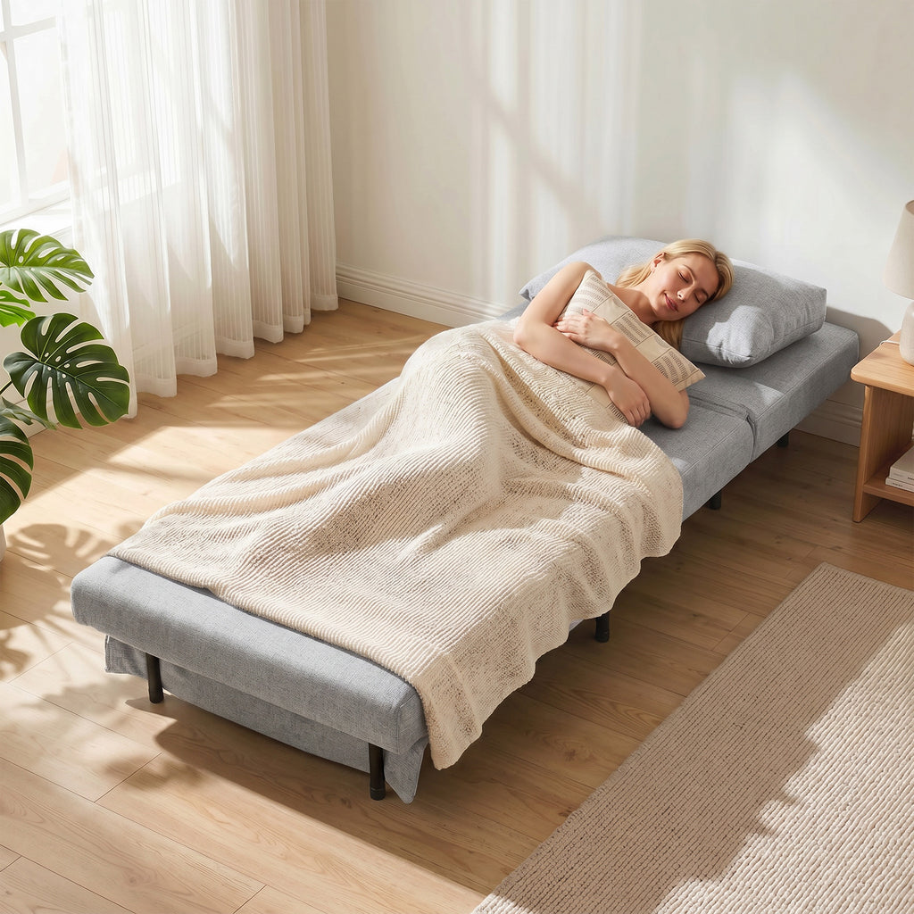 HOMCOM 3-in-1 Sofa Bed with Adjustable Backrest and Cushion, in Light Grey Linen-Effect Fabric