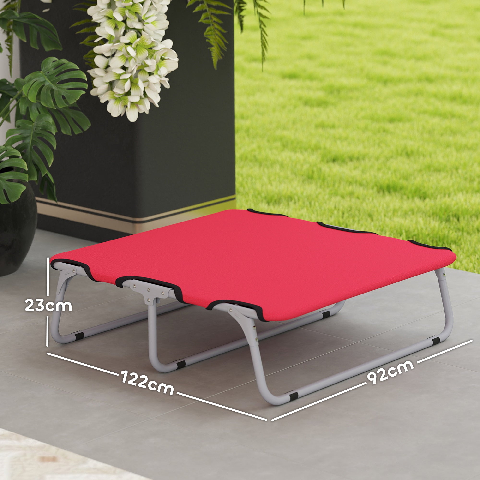 Foldable Bed for Small Dogs for Indoors and Outdoors, Metal and Oxford Fabric, 71x58x20 cm, Red