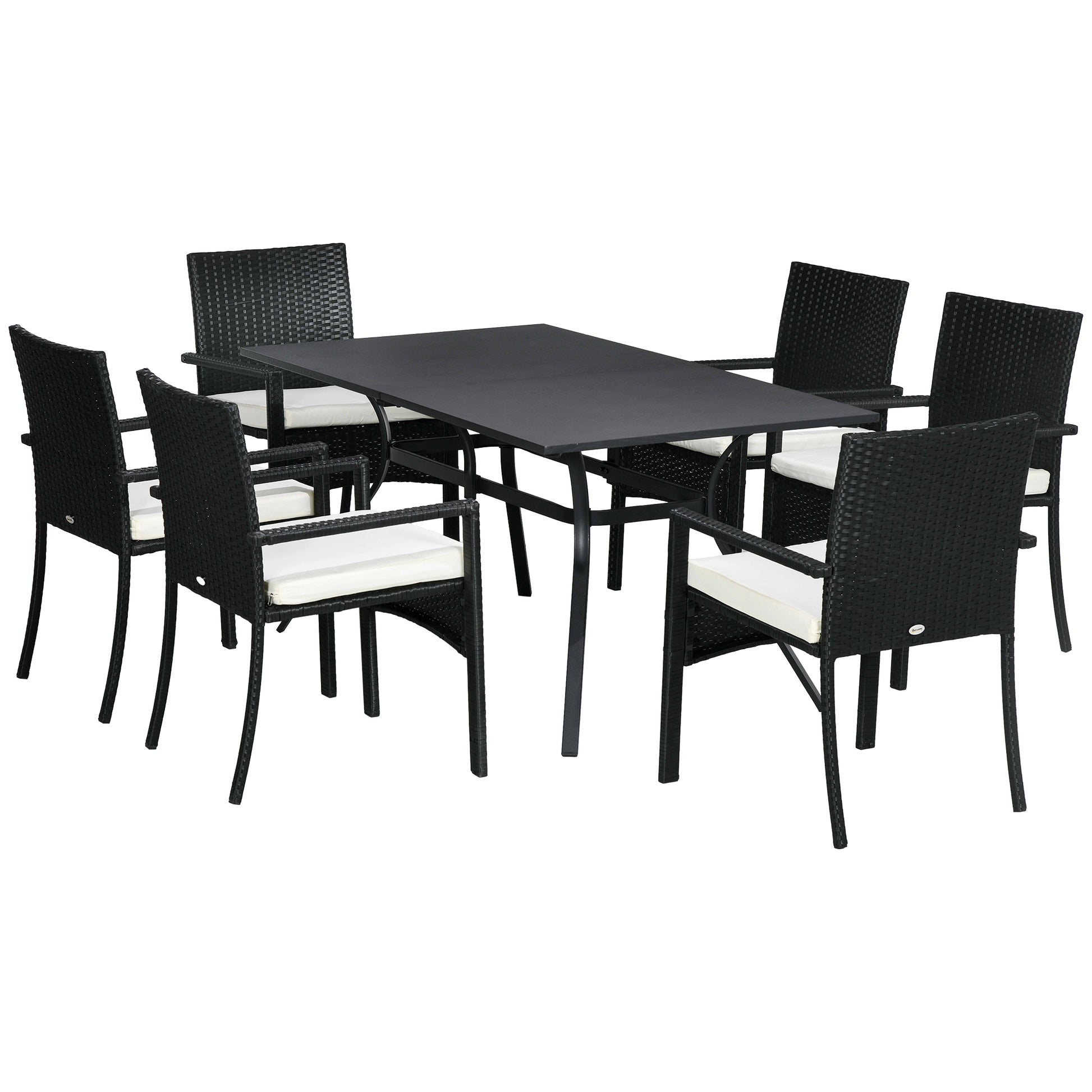 Elegant 7-Piece PE Rattan Garden Set with Dining Table (150x90x72 cm) and 6 Cushioned Chairs (58x62x87 cm) - Borgè