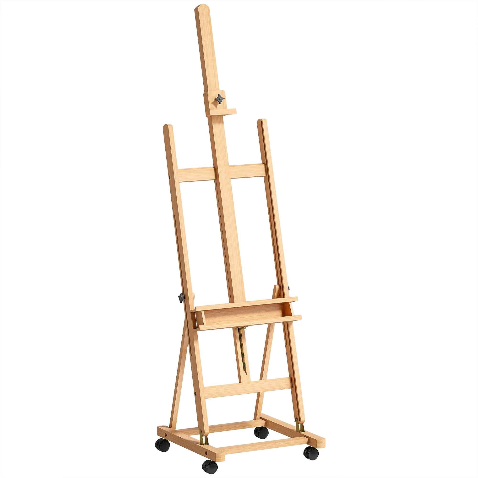 Vinsetto Folding Easel with Wheels, for Painting on Canvas, in Adjustable Beech, for Studio, Artists and Painters