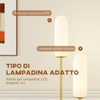 U-Shaped Floor Lamp with 2 Lights, Foot Switch and Marble Base, 26x12x150 cm, White, Black and Gold