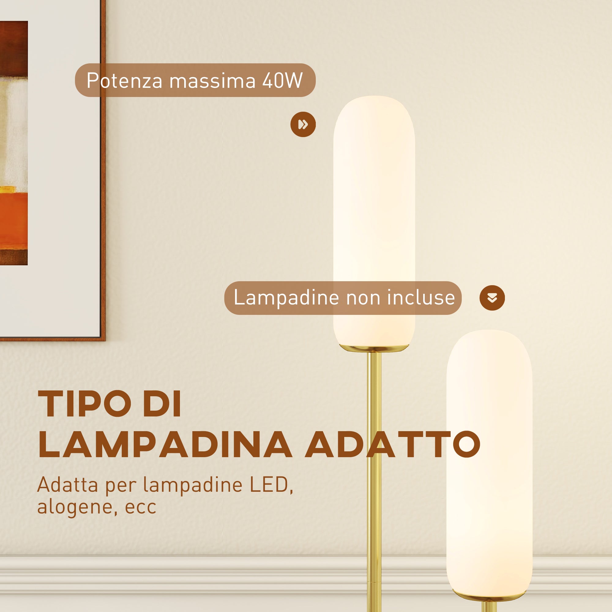U-Shaped Floor Lamp with 2 Lights, Foot Switch and Marble Base, 26x12x150 cm, White, Black and Gold