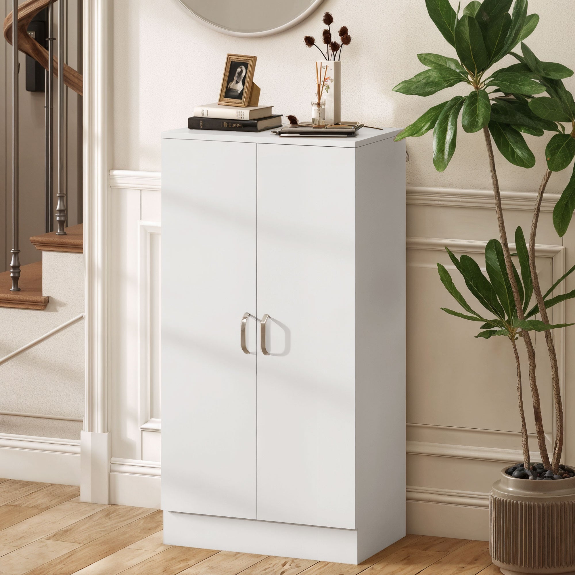 6-Tier Adjustable Shoe Rack in White Wood, 55x35x108 cm