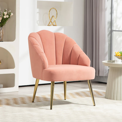 Art Deco Style Shell Living Room Armchair, Velvet and Steel, 63x65x84 cm, Pink