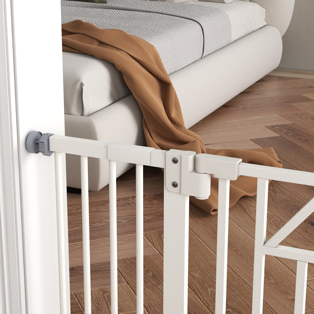 Small and Medium Dog Gate with Automatic Closing, in Steel and PA, 74-100x76 cm, White - Borgè